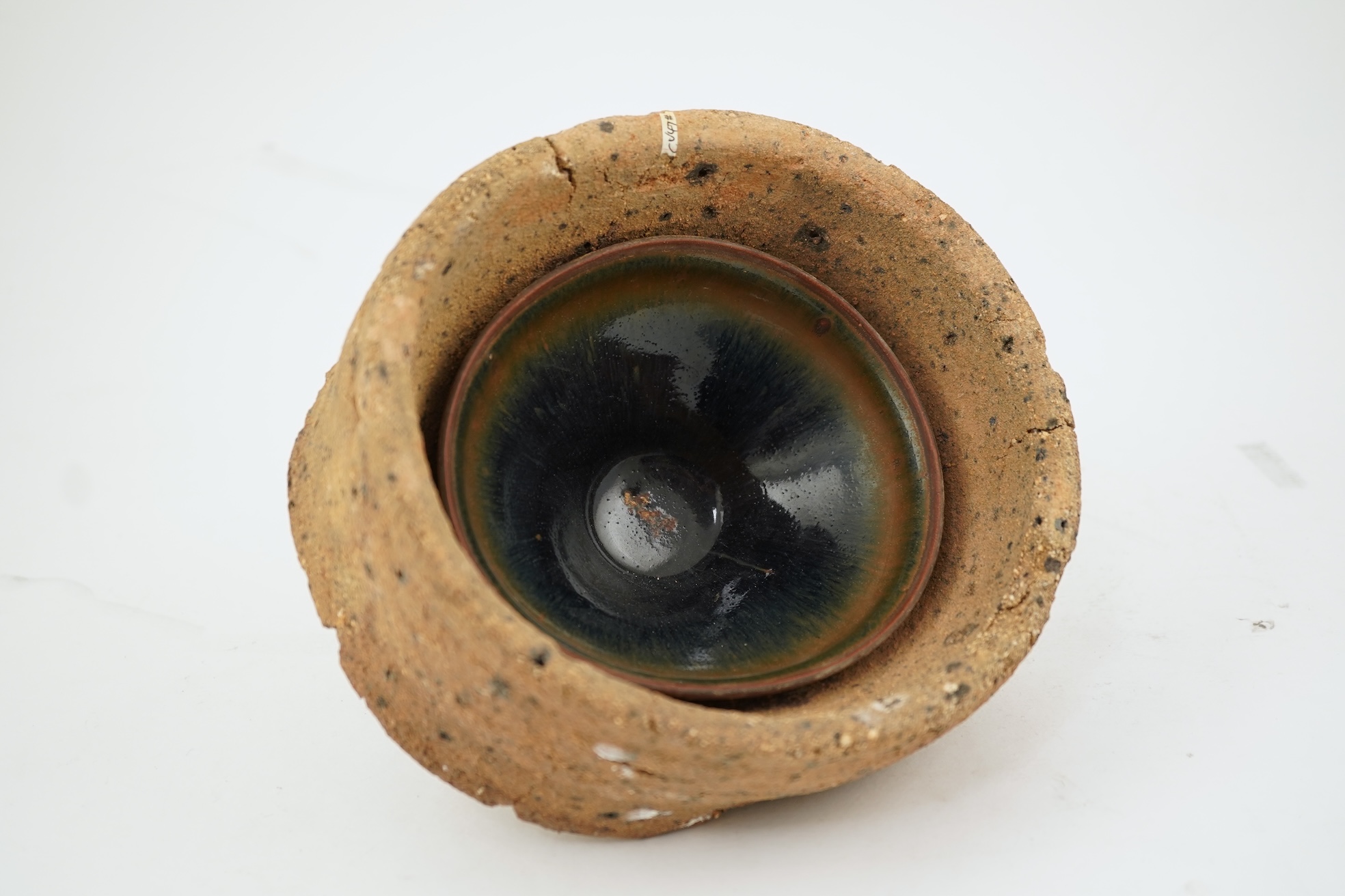 A Chinese Jian ware hare's fur bowl and saggar, Song dynasty